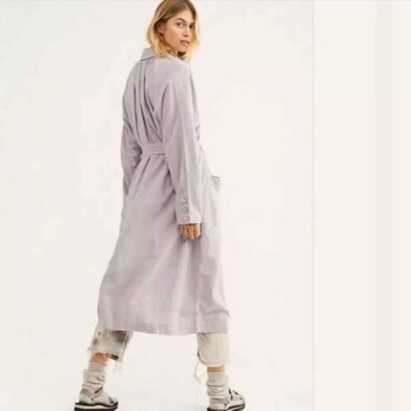 NEW Free People Meet Me In Montauk Duster Jacket Lavender Trench Dress Belted - Picture 3 of 7